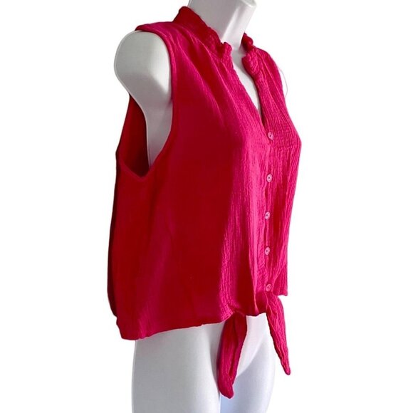 Kaktus Hot Pink Sleeveless Button Down Top With Front Tie Petite Small PS NEW - Picture 3 of 9